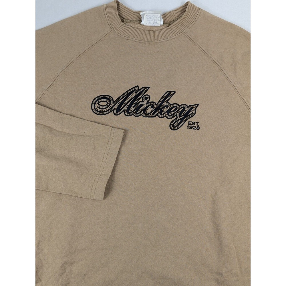 Mickey Mouse Crewneck Size XL Y2K Sweatshirt Disney Minimalist Brown Spell Out - Picture 2 of 7